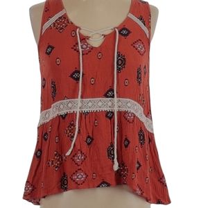 Mossimo XS Burnt Orange & Black Boho Sleeveless Tank Top